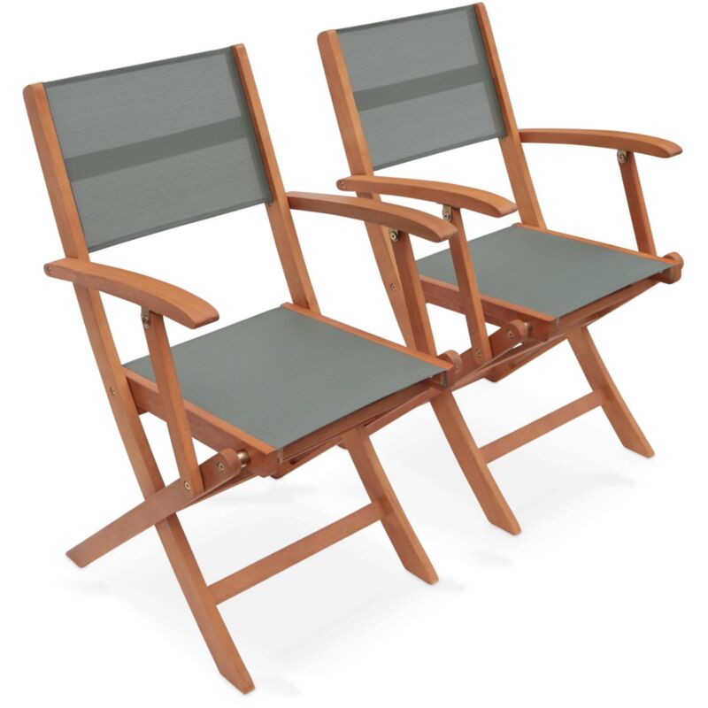Sweeek Pair Of Foldable Wooden Garden Chairs Khaki Green 54x58.7x89 Cm - Almeria