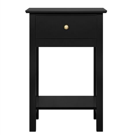 main image of "Wood Bedside End Table Storage Cabinet Nightstand with Drawer for Bedroom/Living Room, Black"