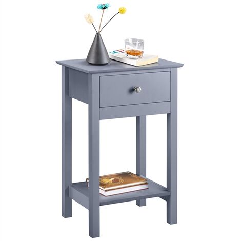 main image of "Wood Bedside End Table Storage Cabinet Nightstand with Drawer for Bedroom/Living Room, Gray"