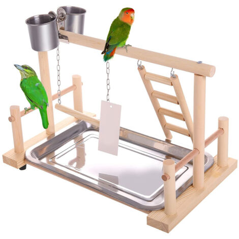 Wood Bird Playground Parrot Playstand with Feeder Cups Ladder Versatile Exercise Swing Toys for Parakeet Conure Cockatiel Cage Accessories