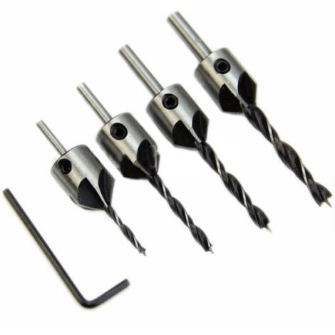 Wood Boring Drill Bit Chamfer Guide 4pcs Drill Bit + Wrench