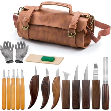 GOTRAYS Wood Carving Kit-17pcs, Wood Carving Tool Kit with Leather Case, Wood Carving Knife Set, DIY Wood Carving Knife Kit for Beginners and Professionals