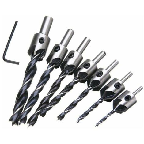 Wood Countersink Woodworking Drill Bit, 5-Flute Cone Drill Set, HSS High-Speed Steel Woodworking Reamer, Chamfering Tool 3, 4, 5, 6, 7, 8, 10 mm, with Hex Wrench, 7-Piece MUMU