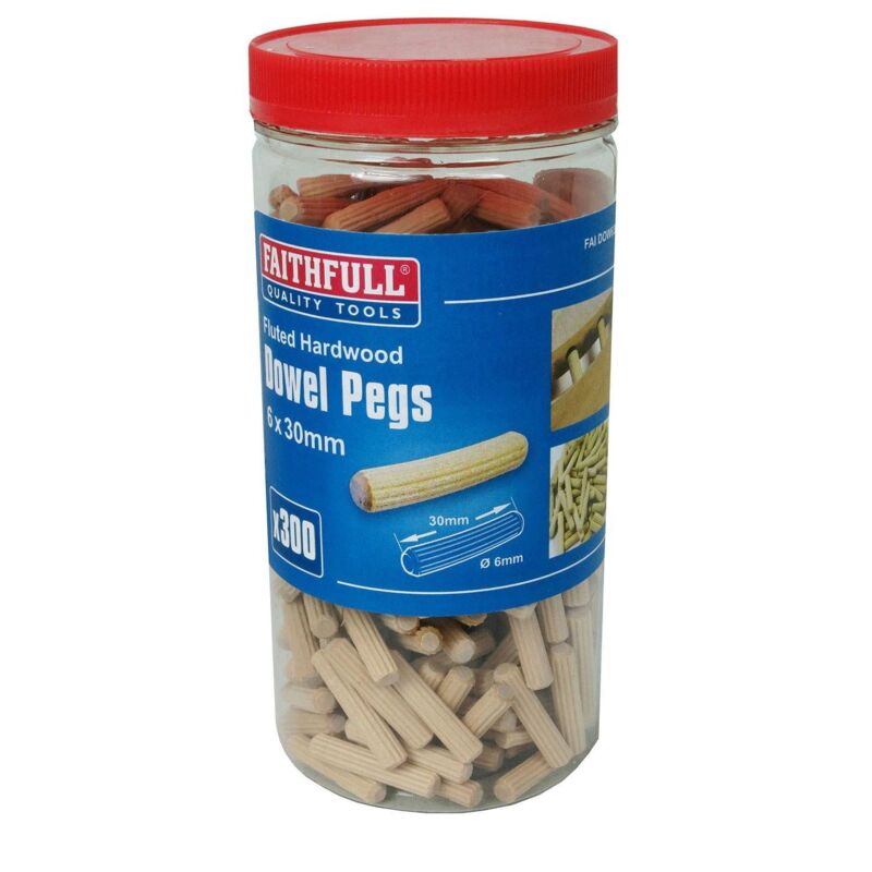 Faithfull - Wood Dowels Fluted 30 x 6mm (Tub 300) FAIDOW6300T
