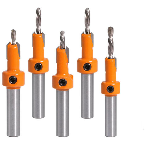 Wood Drill Bit Set, 5-Piece, Countersink Drill Bit Set, HSS for Woodworking, Chamfer, Conical Counter Drill for Drilling Wood, Plastic, Drilling Holes (8 mm)