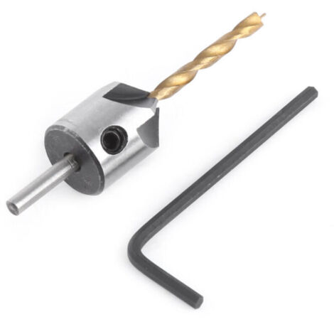 Wood drill bit with cutting edge, HSS high-speed steel drill bit, cone drill bit with hex key, reamer and chamfer (3.5 mm)