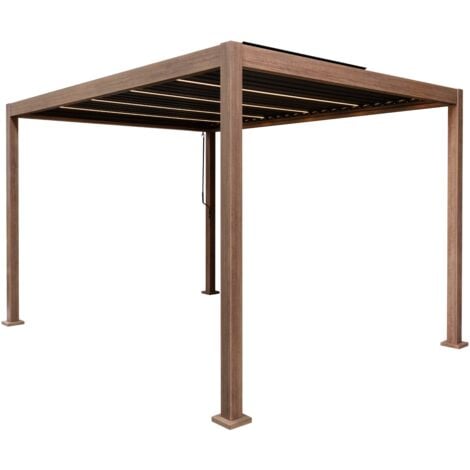 Wood Effect Aluminium Pergola With LED Lights - 4m x 3m