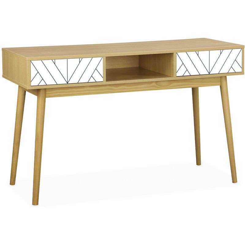 Wood-effect console table with two drawers and one storage nook, 120x48x75cm - Mika - White - White