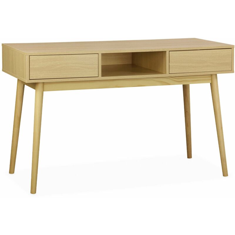 Wood-effect console table with two drawers and one storage nook, 120x48x75cm - Mika - Natural Wood colour - Natural