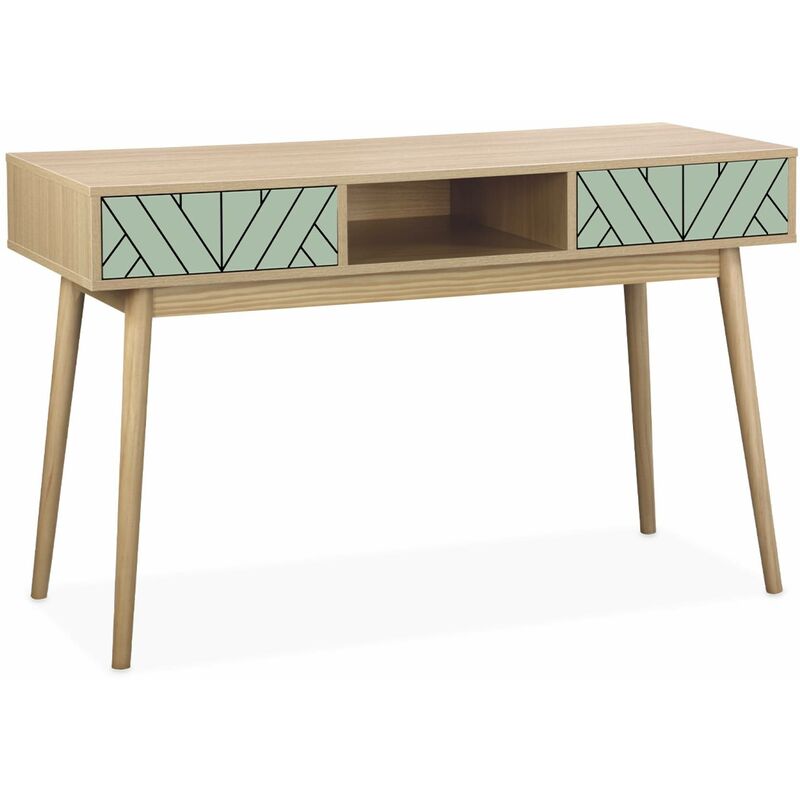 Wood-effect console table with two drawers and one storage nook, 120x48x75cm - Mika - Green - Water Green