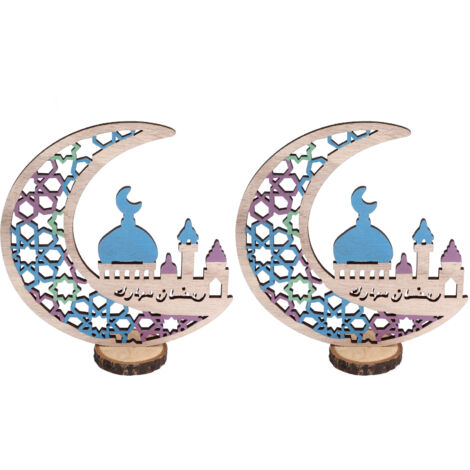 Wood Moon Ornaments Eid Mubarak Moon Decoration Enhances Festival Ambient for Home Restaurant CafeJM00444