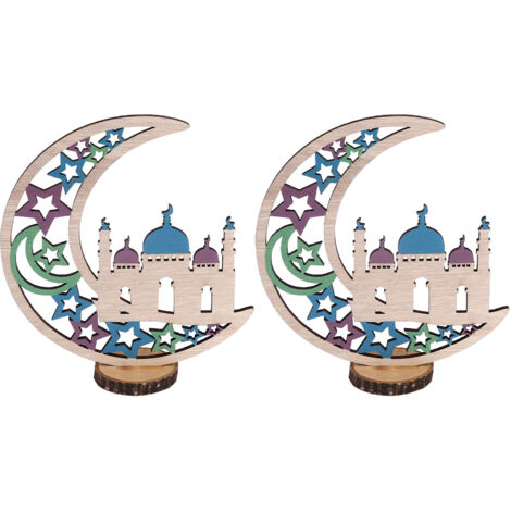 Wood Moon Ornaments Eid Mubarak Moon Decoration Enhances Festival Ambient for Home Restaurant CafeJM00454