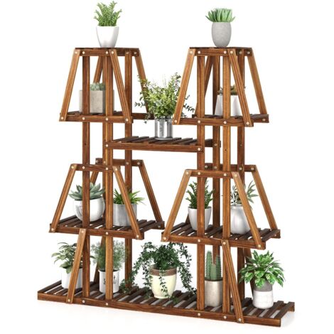 Wood Plant Stand 5-Tier 10 Pots Plant Display Rack Indoor Flowerpot Holder