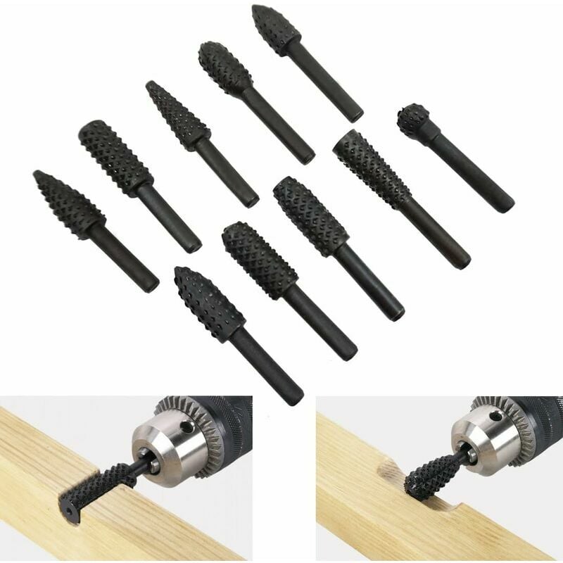 Wood Rasp Rasp 10 Piece File Set Wood Shank Milling Kit Drill Bit Drill Tools Wood Carving Sander Wheel Sander Cone Twist Drill Bit For Rotary Tools