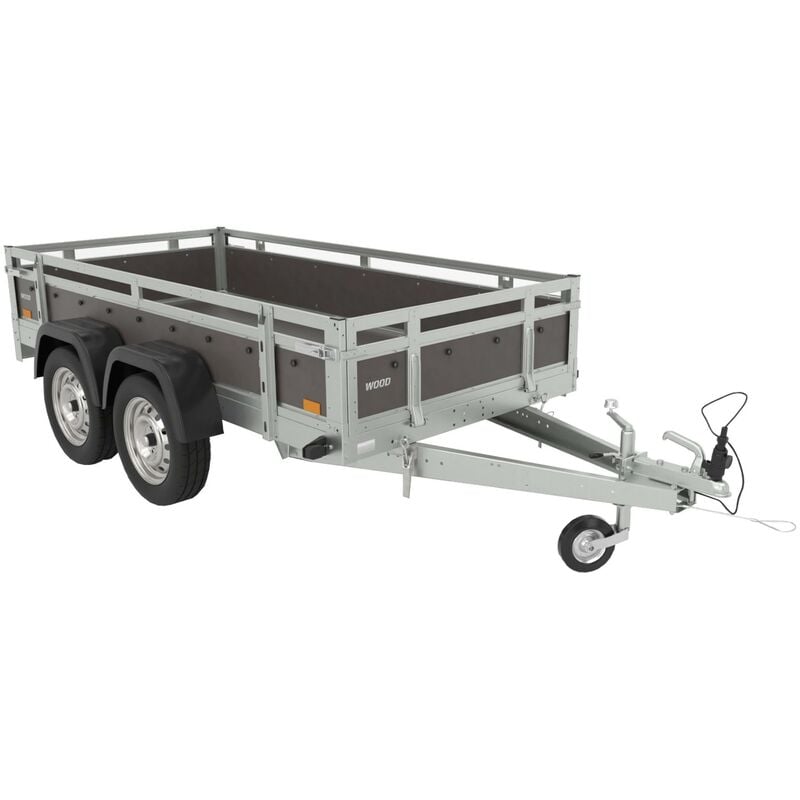 Tema - wood Remorque double essieux basculante caisse contreplaqué châssis acier 263x125 cm