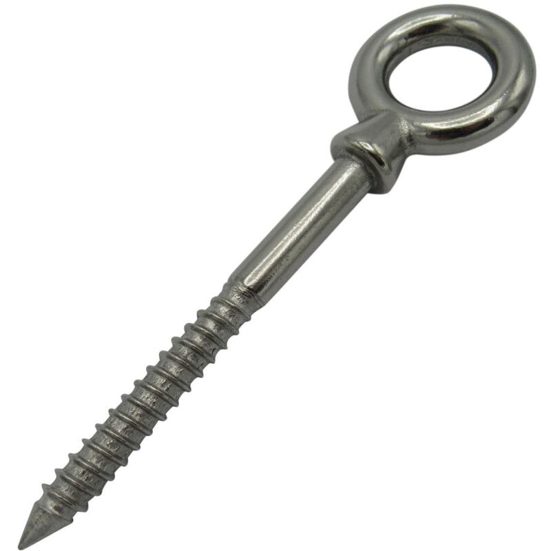 Securefix Direct - Wood Screw Eye Bolt Stainless Steel 8MM (100MM Shank Eyebolt Marine Rope Cable 316)