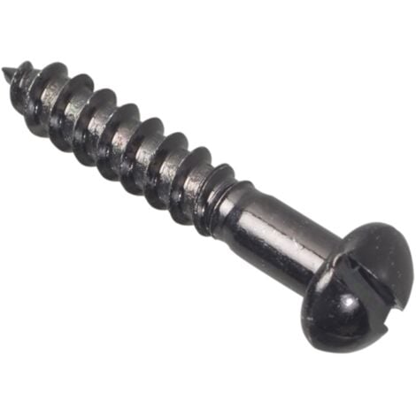 Wood Screws Black Japanned Slotted Round Head 8 X 1in Pack 20