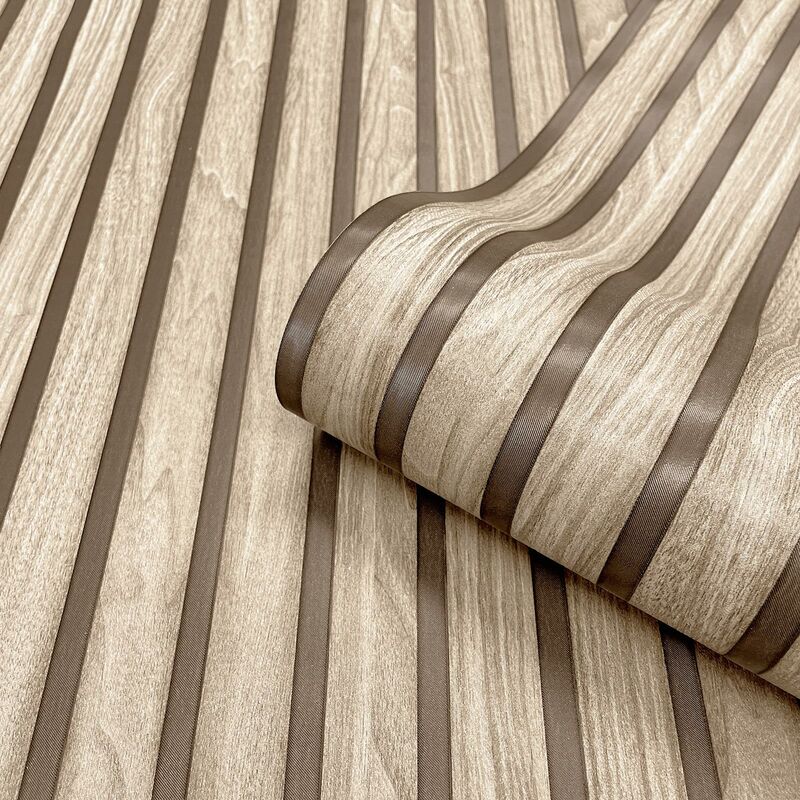 Belgravia Decor - Wood Slat Effect Wallpaper Light Oak Belgravia Textured Heavyweight Vinyl