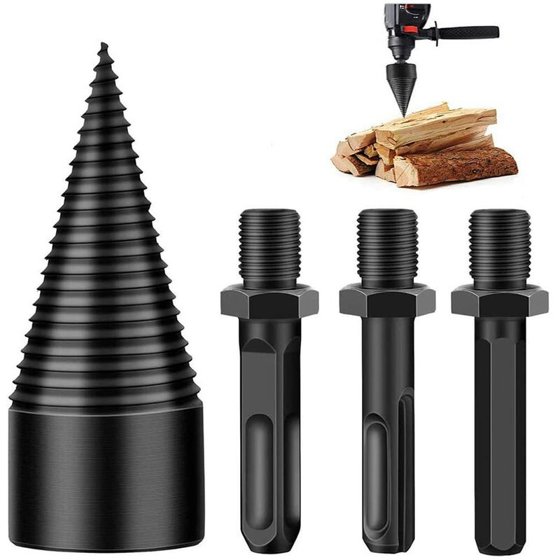 Tinor - Wood Splitting Drill Bit, Tapered Drill Bit, 42mm Wood Splitting Drill Bit, Durable Splitting Screw Cone Woodworking Grinding Tool with 3