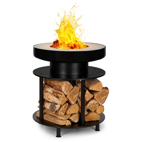 Wood Stock 2-in-1 Braséro Ø56cm & grill barbecue acier noir