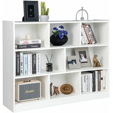 Wood Storage Cube Bookcase 3 Tier 8 Cube Open Shelf Storage Cabinet Organizer