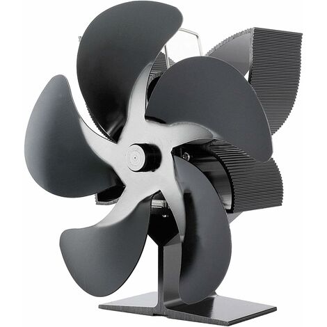 Wood Stove Fan, Chimney with 5 Blades, Aluminum Alloy Fan for Wood Stove, Workshop Stove, No Electricity, Winter Chimney Parts (Black)