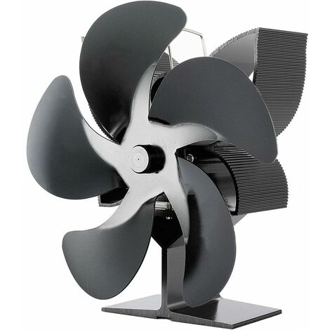 Wood Stove Fan, Chimney with 5 Blades, Aluminum Alloy Fan for Wood Stove, Workshop Stove, No Electricity, Winter Chimney Parts (Black)