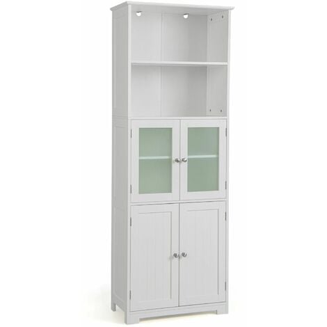Wood Tall Storage Cabinet 2 Doors Display Organizer Freestanding Pantry Cupboard