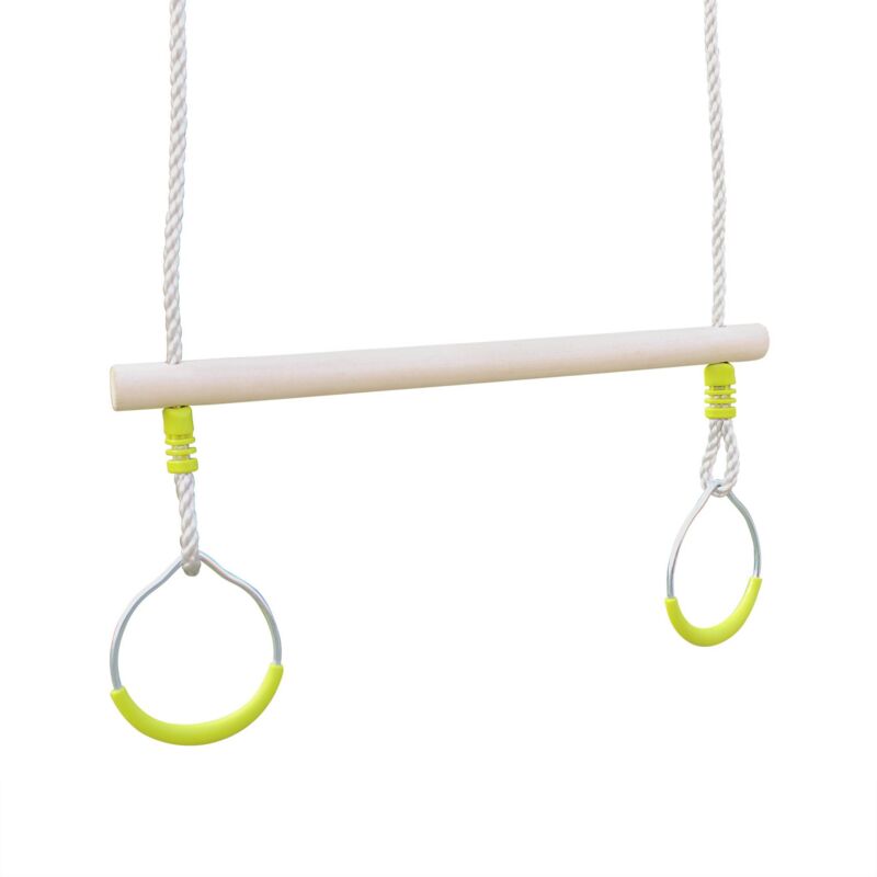 Sweeek Wooden Trapeze With Metal Rings, Kornog, Green, 35x35x58 Cm