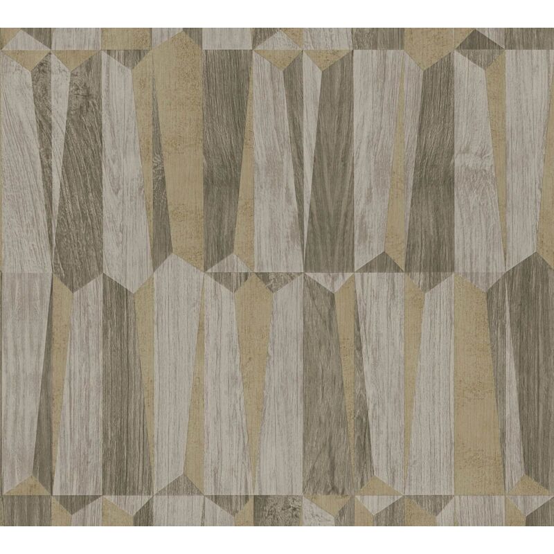 Wood wallpaper wall Profhome 387433 hot embossed non-woven wallpaper slightly textured wood look shimmering brown gold grey 5.33 m2 (57 ft2)