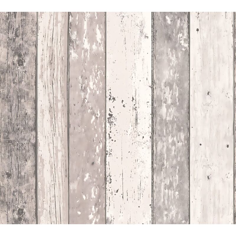 Profhome - Wood Wallpaper Wall 855053 Non-woven Wallpaper Smooth Used Look Matt Brown Cream 5.33 M2 (57 Ft2)