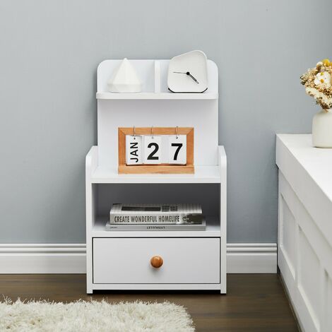 Wood White Bedside Table Nightstand With Drawers