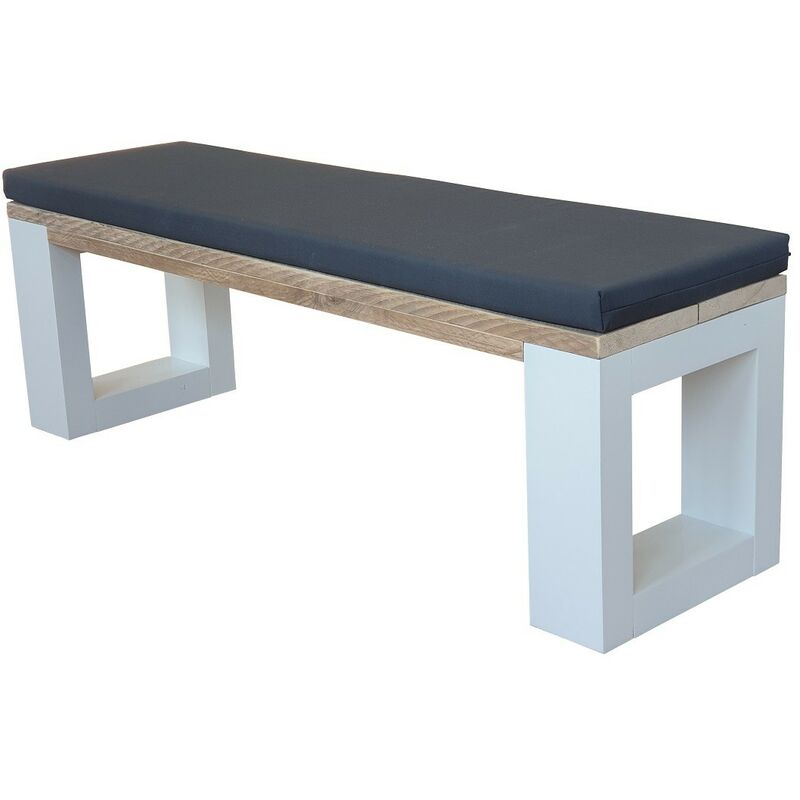 Banc New Orleans - blanc - coussin inclus - 130 cm Blanc - Brun - Wood4you