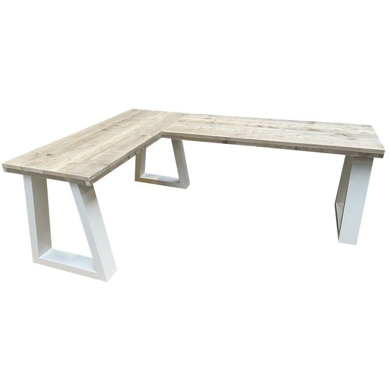 Wood4you - Bureau d'angle - Bois d'échafaudage de Vancouver 160/160Lx60Dx75H Blanc