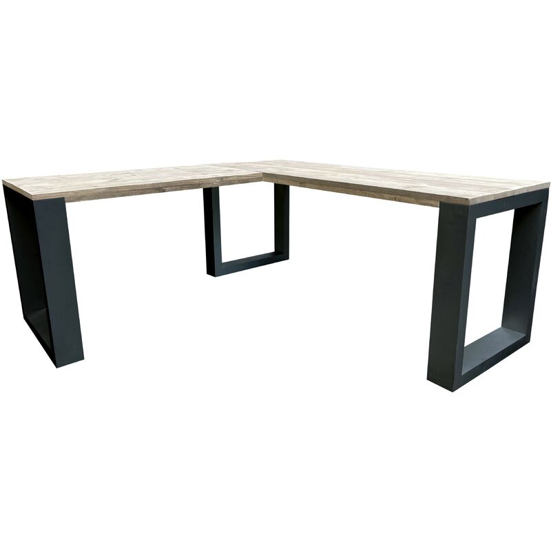 Wood4you - Bureau d'angle - New orleans échafaudage bois - 200/120 Noir - Brun