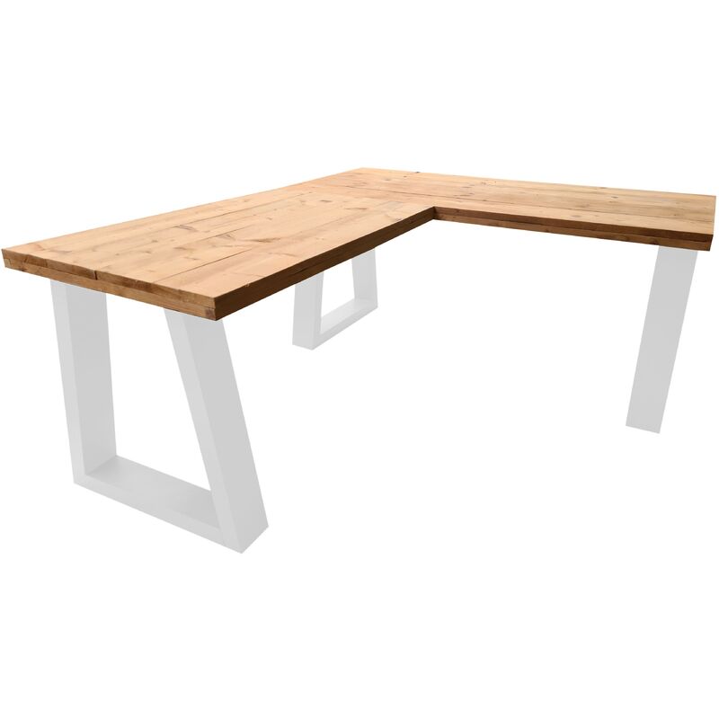 Wood4you - Bureau d'angle - Vancouver Bois torréfié - 180/180 Blanc - Brun