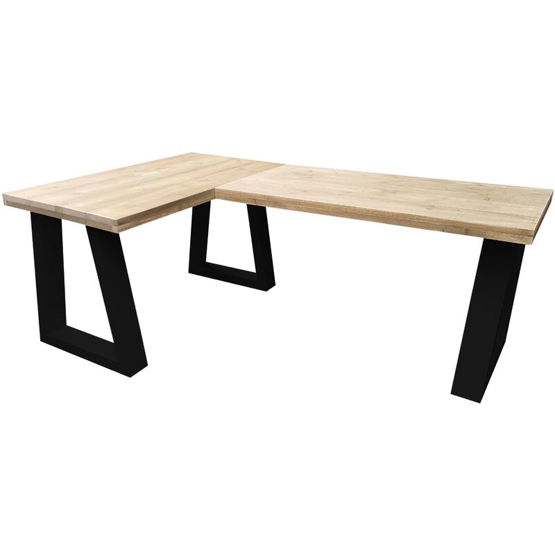 Wood4you - Bureau d'angle - Vancouver - Bois industriel - 190/140 Noir - Brun