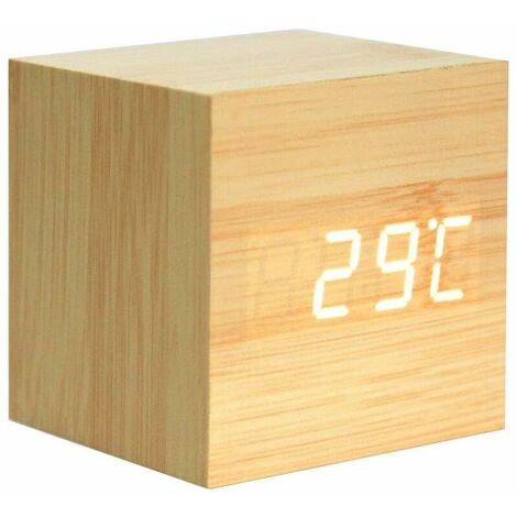 Wooden Alarm Clock - Mini digital clock with 3 brightness levels and voice control, perfect for family travel