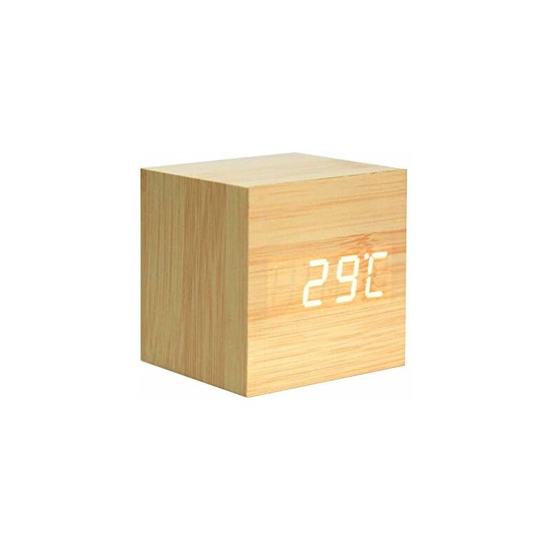 Héloise - Wooden Alarm Clock - Mini Digital Clock with Temperature Time Display, 3-Level Brightness and Voice Control Ideal for Home Travel