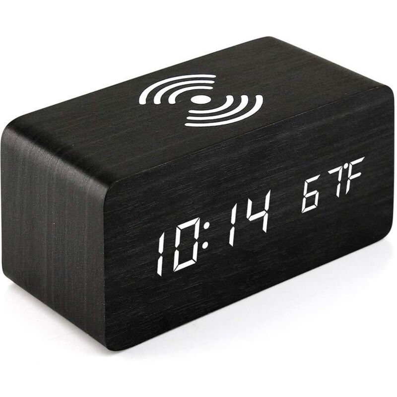 Image of Wooden alarm clock with Qi wireless&hellip;