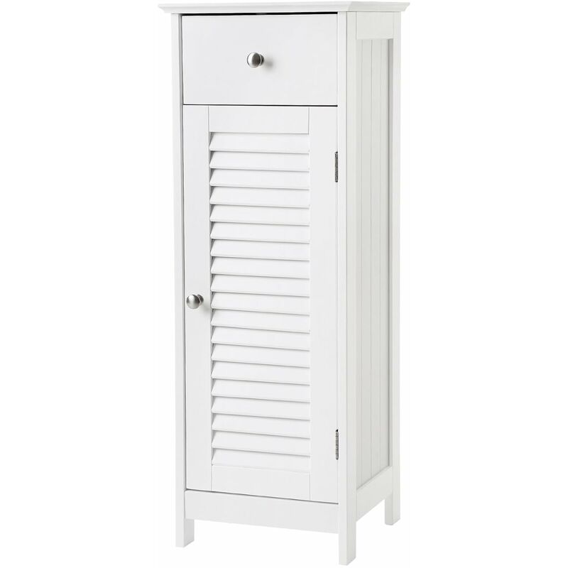 Songmics - VASAGLE Wooden Bathroom Floor Cabinet Storage Organizer Set Free Standing Corner Unit with 1 drawer and 1 Cupboard Shutter Door White by