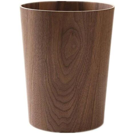 Wooden bin for home or office, round Japanese-style wastebasket made of natural wood, lightweight and sturdy (dark wood-A)