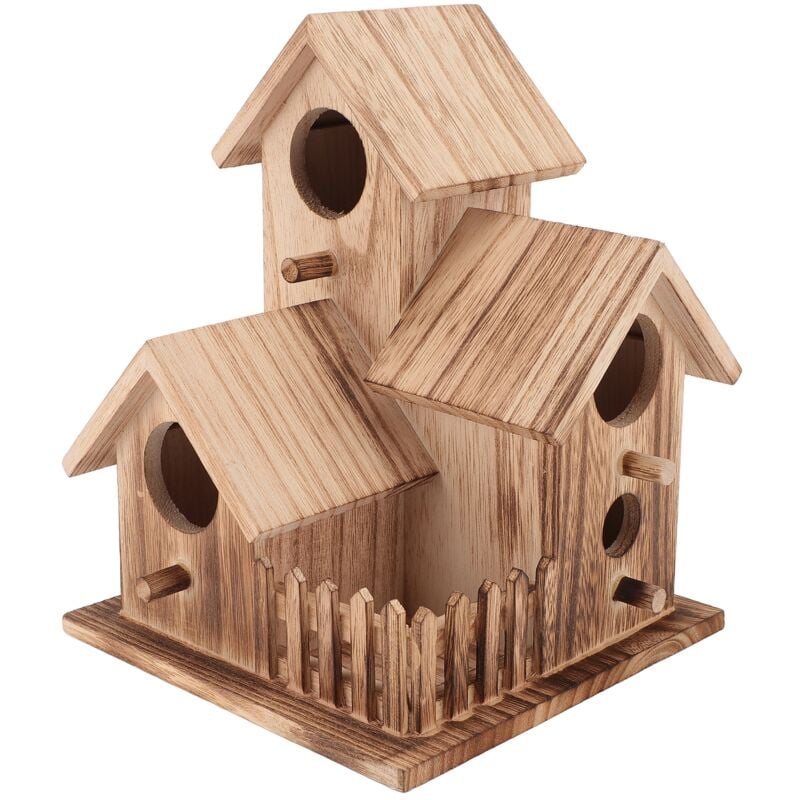 Wooden Bird House with Roofs Countryside Small Bird Nesting Cottage Feeder for Indoor Outdoor Courtyard Patio