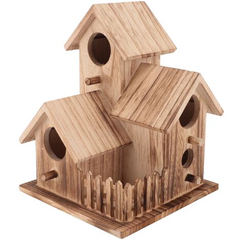 Wooden Bird House with Roofs Countryside Small Bird Nesting Cottage Feeder for Indoor Outdoor Courtyard Patio