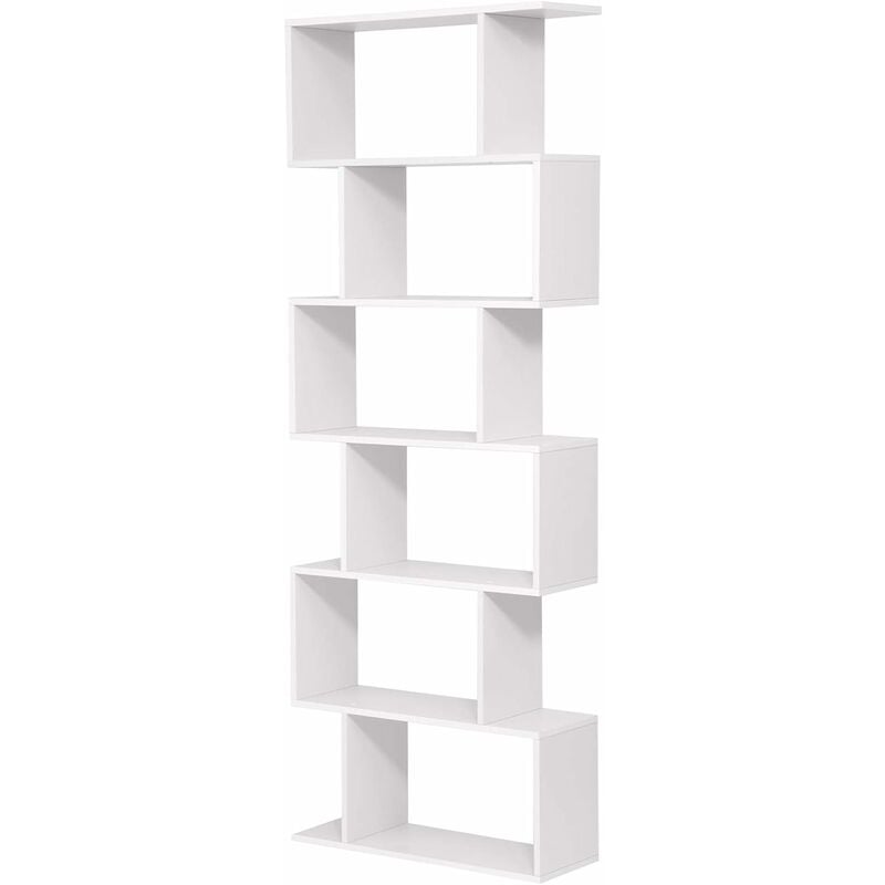 Wooden Bookcase, Cube Display Shelf and Room Divider, Freestanding Decorative Contemporary 6 Tier Storage Shelving Bookshelf Unit, White, LBC61WT