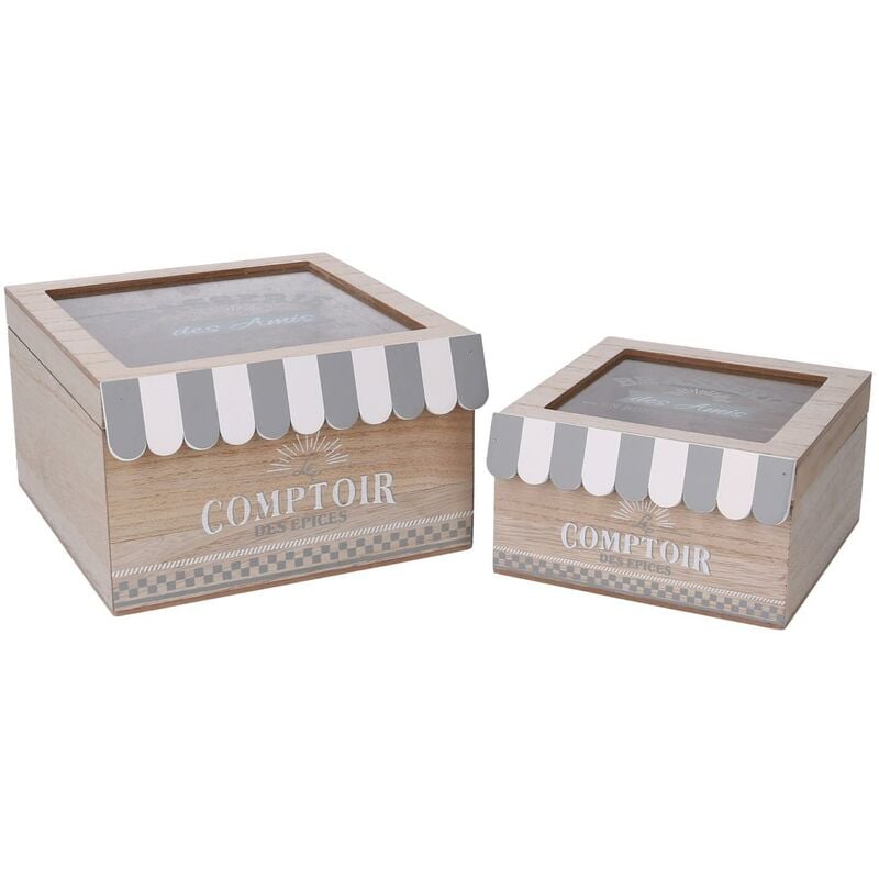 Image of Wooden box 1-2 bistro natural square cm18x18h11