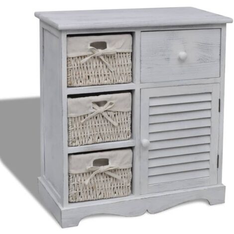 Wooden Cabinet 3 Left Weaving Baskets White vidaXL
