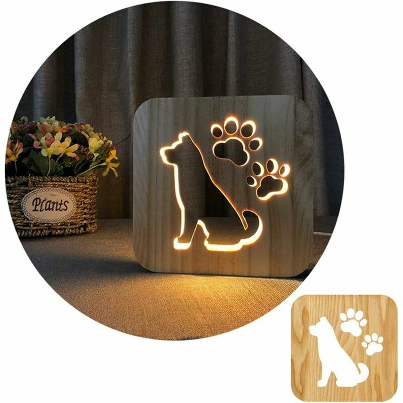 Hoopzi - Wooden Carved Night Light, Dog Desk Lamp, led Table Light usb Power Cartoon Nightlight Desk Lamp, HomeBedroom Decor Lamp or Birthday Gifts
