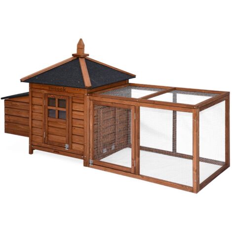 Wooden chicken coop for 2 chickens with nesting box, natural, 196x73.55x98 cm - Java