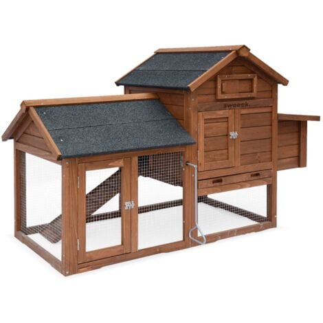 Wooden chicken coop for 3 chickens with nesting box, Galinette, Natural, 151x69.5x92.5 cm